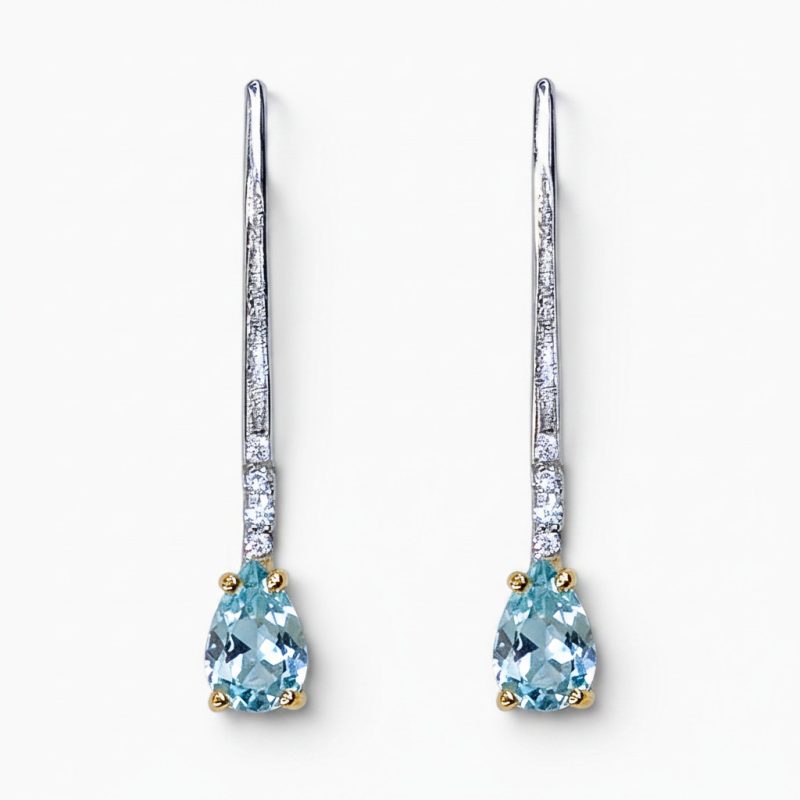 18ct Yellow and White Gold Aquamarine and Diamond Earrings
